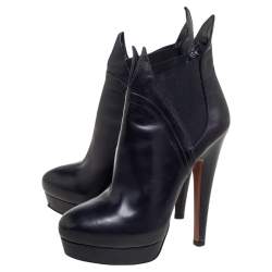Pre Owned Alaia Black Leather Platform Ankle Boots Size 38