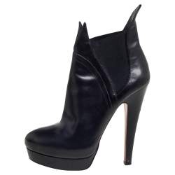 Pre Owned Alaia Black Leather Platform Ankle Boots Size 38