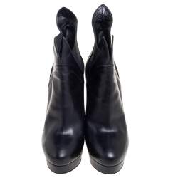 Pre Owned Alaia Black Leather Platform Ankle Boots Size 38