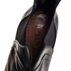 Pre Owned Alaia Black Leather Platform Ankle Boots Size 38