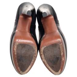 Pre Owned Alaia Black Leather Platform Ankle Boots Size 38