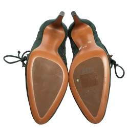 Pre Owned Alaia Green Laser Cut Suede Ankle Boots Size 39