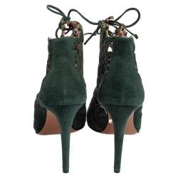 Pre Owned Alaia Green Laser Cut Suede Ankle Boots Size 39