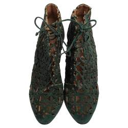 Pre Owned Alaia Green Laser Cut Suede Ankle Boots Size 39