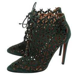Pre Owned Alaia Green Laser Cut Suede Ankle Boots Size 39