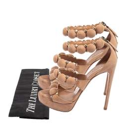 Alaia Beige Suede Studded Ankle Strap Sandals Size 37.5