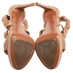 Alaia Beige Suede Studded Ankle Strap Sandals Size 37.5