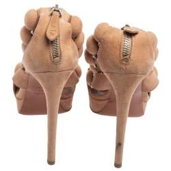 Alaia Beige Suede Studded Ankle Strap Sandals Size 37.5