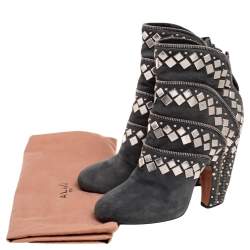 Alaia Grey Suede Stud Embellished Ankle Boots Size 37