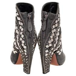 Alaia Grey Suede Stud Embellished Ankle Boots Size 37