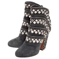 Alaia Grey Suede Stud Embellished Ankle Boots Size 37