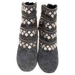 Alaia Grey Suede Stud Embellished Ankle Boots Size 37