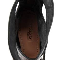 Pre Owned Alaia Black Lizard Embossed Leather Open Toe Platform Gladiator Sandals Size 37.5