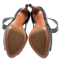 Pre Owned Alaia Black Lizard Embossed Leather Open Toe Platform Gladiator Sandals Size 37.5