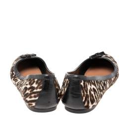 Pre Owned Alaia Beige/Black Pony Hair And Leather Ballet Flats Size 36.5