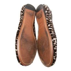 Pre Owned Alaia Beige/Black Pony Hair And Leather Ballet Flats Size 36.5