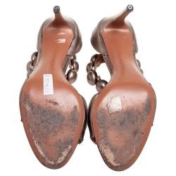 Pre Owned Alaia Gun Metal Grey Leather Bombe Ankle-Strap Sandals Size 41