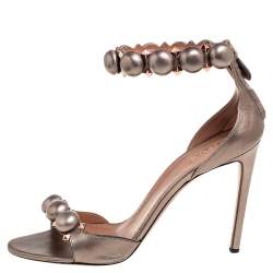 Pre Owned Alaia Gun Metal Grey Leather Bombe Ankle-Strap Sandals Size 41