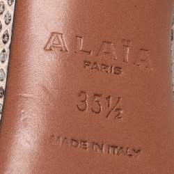 Pre Owned Alaia Beige/Brown Python Embossed Leather Bombe Ankle Strap Sandals Size 35.5