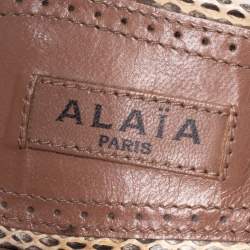 Pre Owned Alaia Beige/Brown Python Embossed Leather Bombe Ankle Strap Sandals Size 35.5