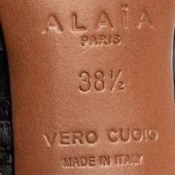 Pre Owned Alaia Black Leather Floral Cut-Out Ankle-Strap Sandals Size 38.5