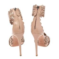 Alaia Beige Leather Laser Cut Eyelet Ankle Strap Sandals Size 40