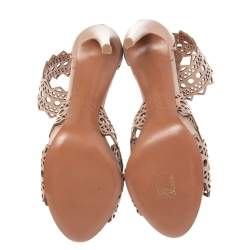 Alaia Beige Leather Laser Cut Eyelet Ankle Strap Sandals Size 40