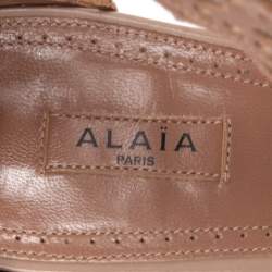 Alaia Beige Leather Laser Cut Eyelet Ankle Strap Sandals Size 40