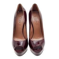 Pre Owned Alaia Burgundy Patent Leather Peep Toe Platform Pumps Size 36
