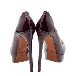 Pre Owned Alaia Burgundy Patent Leather Peep Toe Platform Pumps Size 36