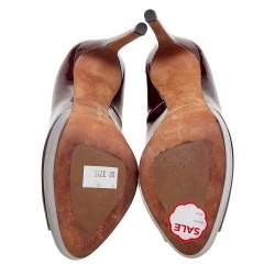 Pre Owned Alaia Burgundy Patent Leather Peep Toe Platform Pumps Size 36