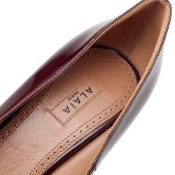 Pre Owned Alaia Burgundy Patent Leather Peep Toe Platform Pumps Size 36