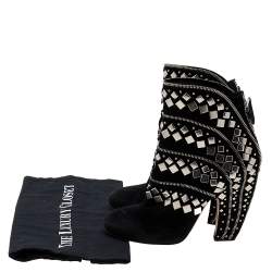 Alaia Black Suede Stud Embellished Block Heel Ankle Boots Size 39