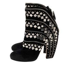 Alaia Black Suede Stud Embellished Block Heel Ankle Boots Size 39
