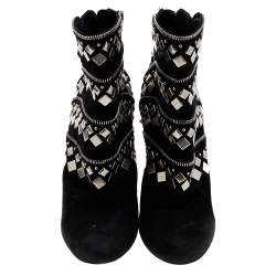 Alaia Black Suede Stud Embellished Block Heel Ankle Boots Size 39