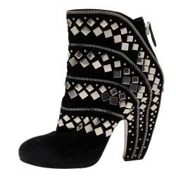 Alaia Black Suede Stud Embellished Block Heel Ankle Boots Size 39