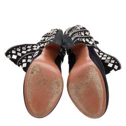 Alaia Black Suede Stud Embellished Block Heel Ankle Boots Size 39