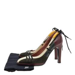 Pre Owned Alaia Multicolor Leather and Suede Lace Up Pumps Size 36.5