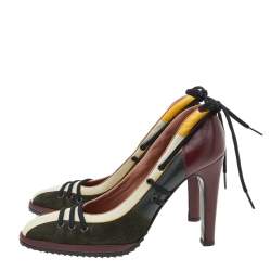 Pre Owned Alaia Multicolor Leather and Suede Lace Up Pumps Size 36.5