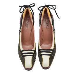 Pre Owned Alaia Multicolor Leather and Suede Lace Up Pumps Size 36.5