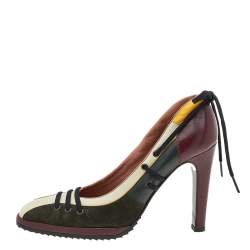 Pre Owned Alaia Multicolor Leather and Suede Lace Up Pumps Size 36.5