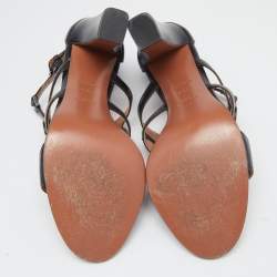 Pre Owned Alaia Black Leather Studded Accents T-Strap Sandals Size 39.5