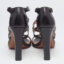 Pre Owned Alaia Black Leather Studded Accents T-Strap Sandals Size 39.5