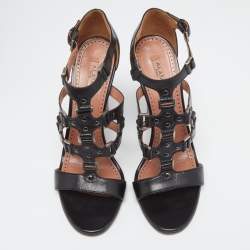Pre Owned Alaia Black Leather Studded Accents T-Strap Sandals Size 39.5