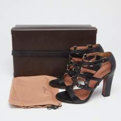 Pre Owned Alaia Black Leather Studded Accents T-Strap Sandals Size 39.5