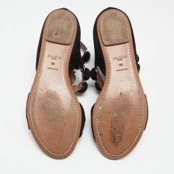 Pre Owned Alaia Black Suede Bombe Studded Ankle Strap Flat Sandals Size 38