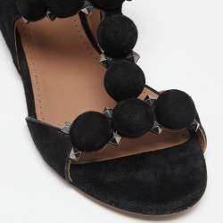 Pre Owned Alaia Black Suede Bombe Studded Ankle Strap Flat Sandals Size 38