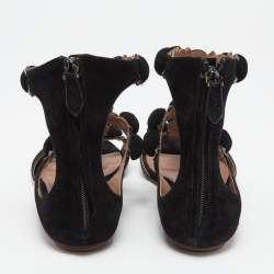 Pre Owned Alaia Black Suede Bombe Studded Ankle Strap Flat Sandals Size 38