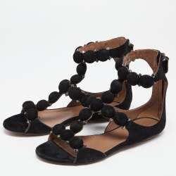 Pre Owned Alaia Black Suede Bombe Studded Ankle Strap Flat Sandals Size 38