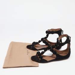 Pre Owned Alaia Black Suede Bombe Studded Ankle Strap Flat Sandals Size 38